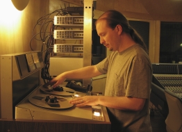 Chris Garges splicing tape at The Fidelitoruim