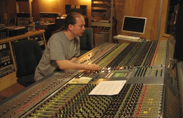 Chris Garges mixing on Fidelitorium's Neve VR console