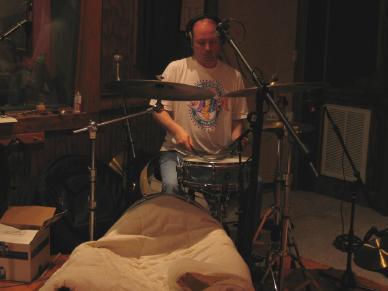 Chris Garges playing drums at Old House Studios on David Tomaloff's new record
